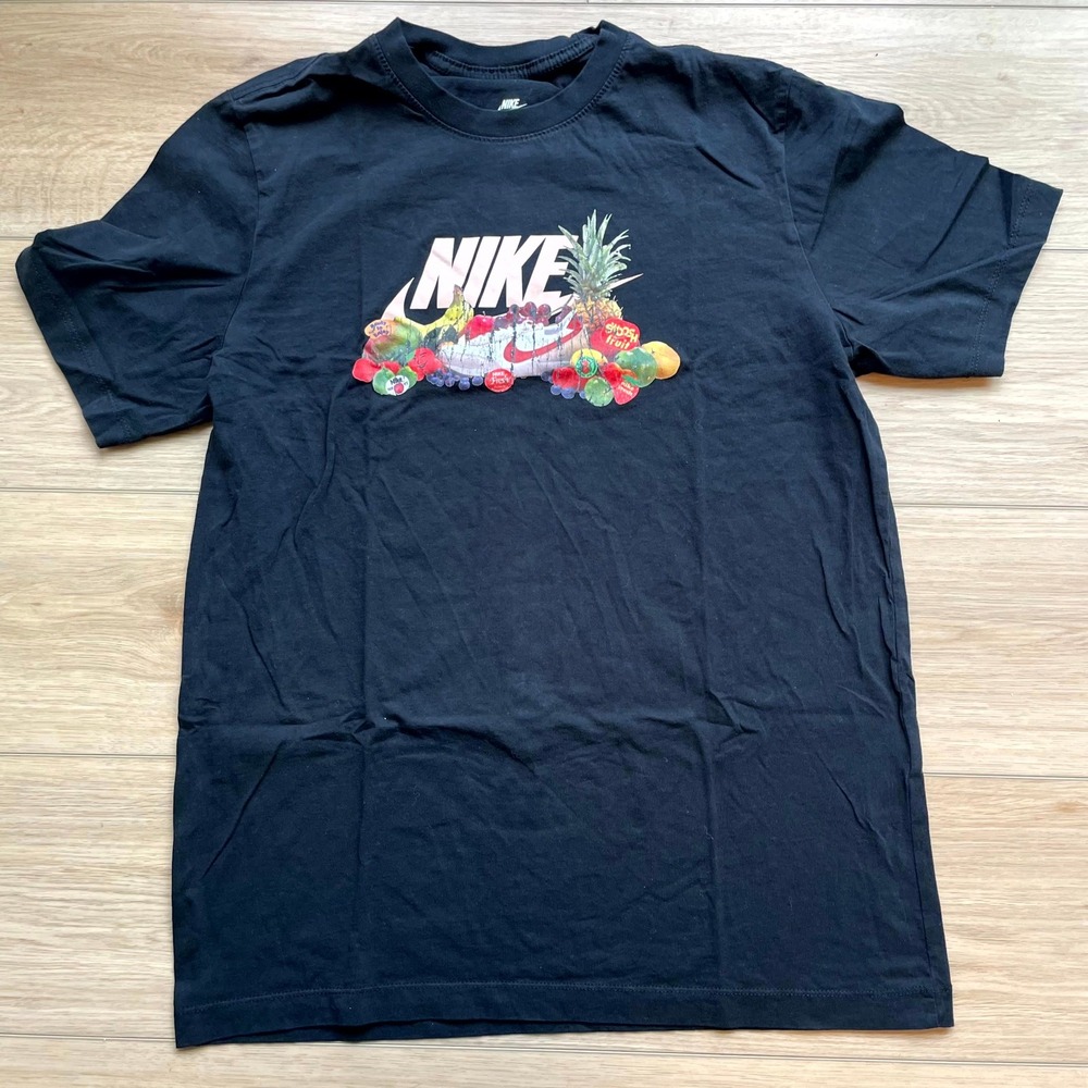 Nike Sportswear Swoosh Fruit Graphic T-Shirt Black Mens Large Short Sleeve Tee